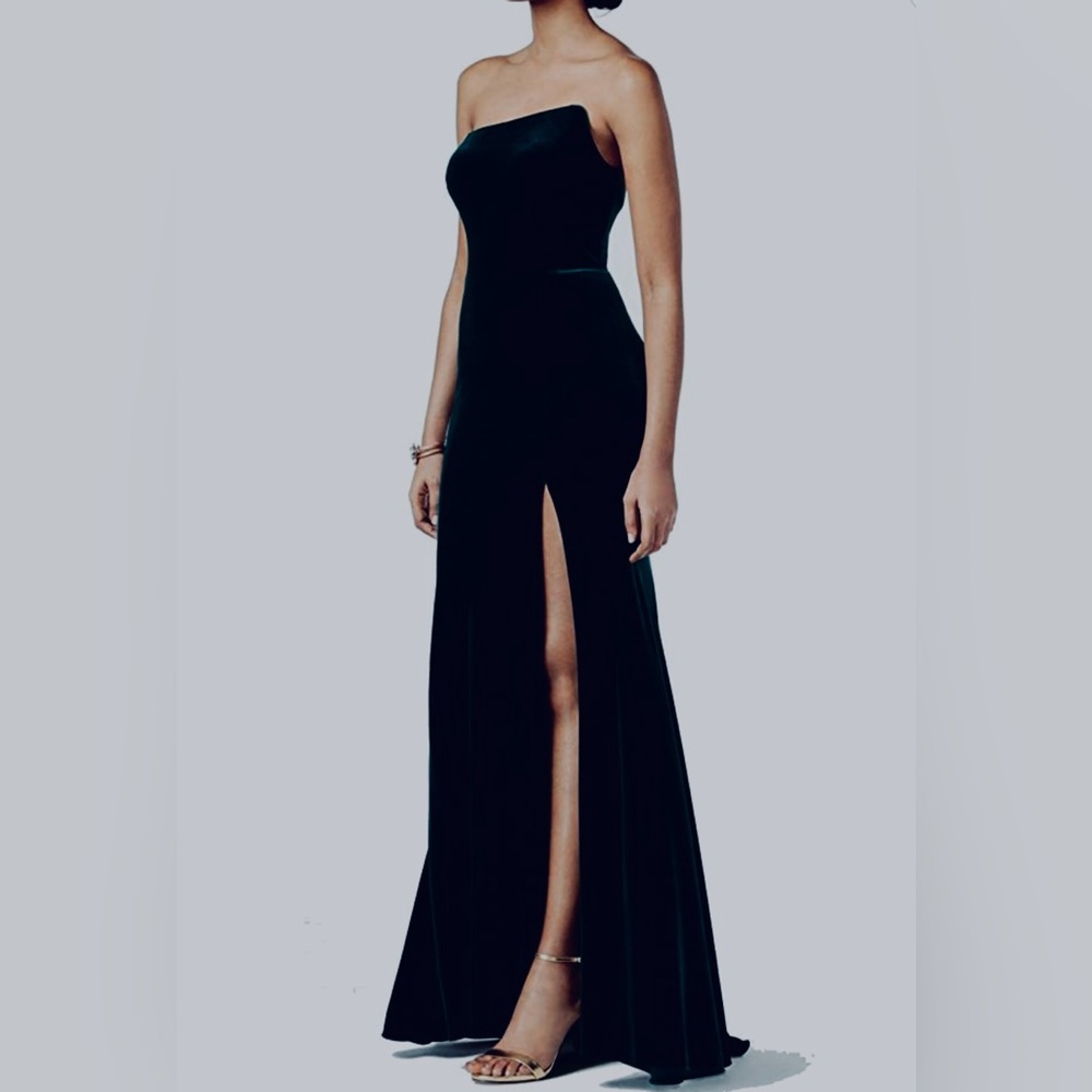 Betsy & Adam Navy Blue Velvet Formal Dress